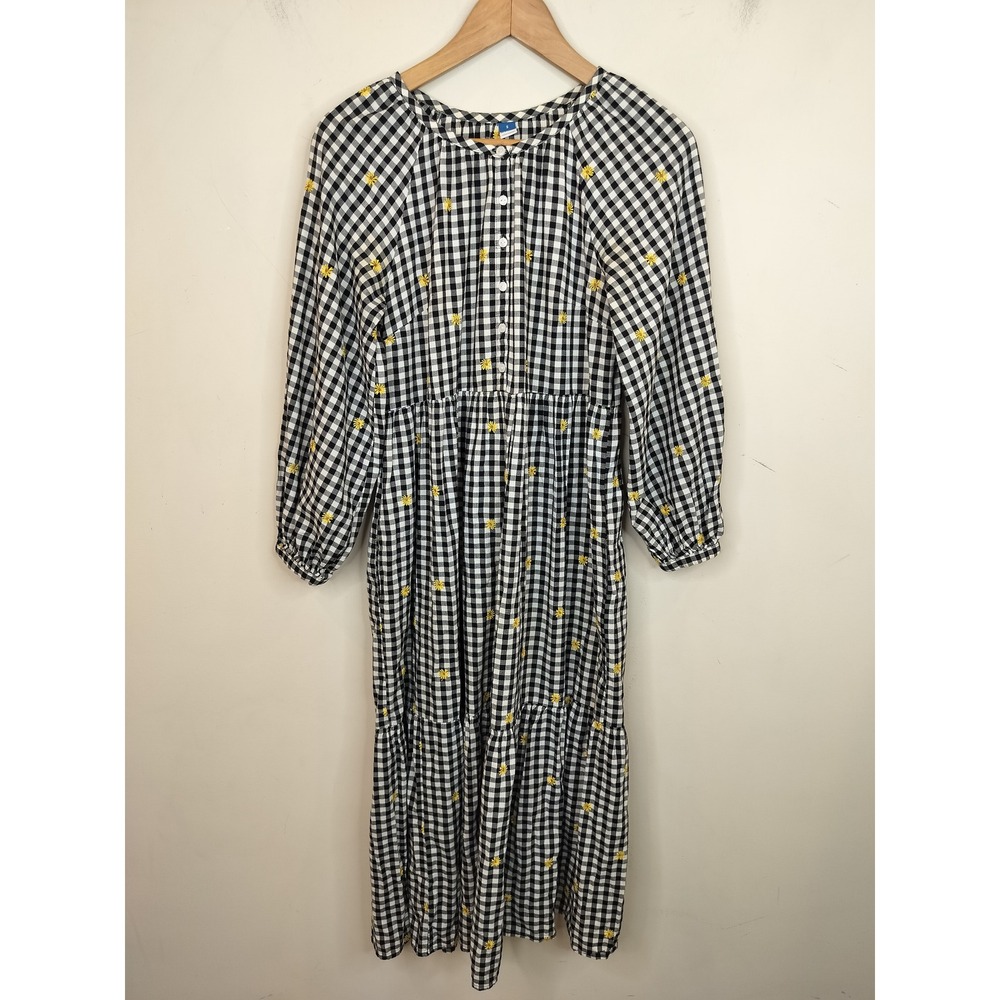Old Navy Midi Dress Small Gingham Daisy Embroidered Pockets Cottagecore